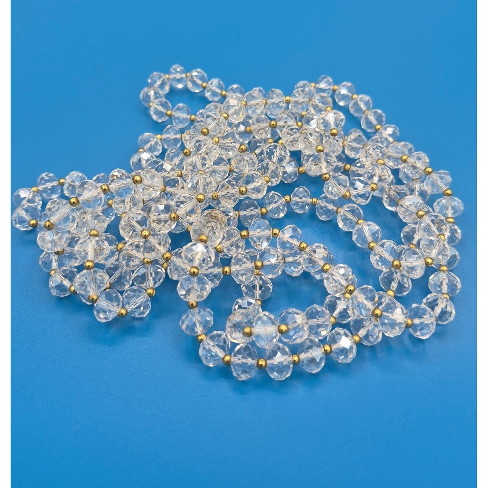 Grace by Molly Sims Faceted Clear Glass Bead Brass Spacers Sparkle Glam Long 34"